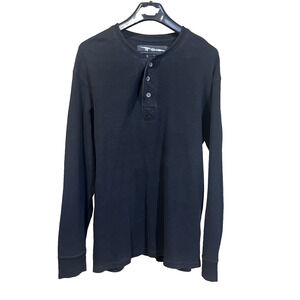 Old Navy Vintage Y2K Thermal Henley T-shirt Waffle Knit XL Black Layering